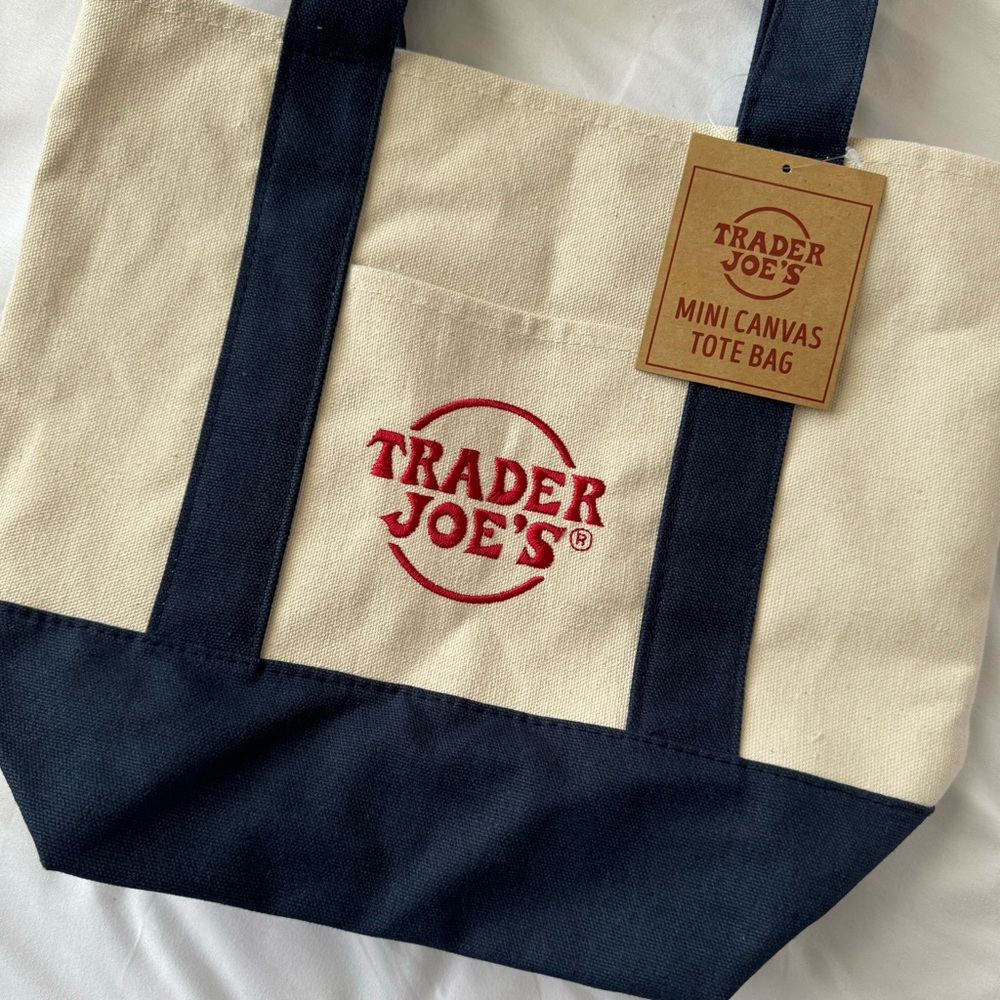 navy trader joe’s mini tote bag